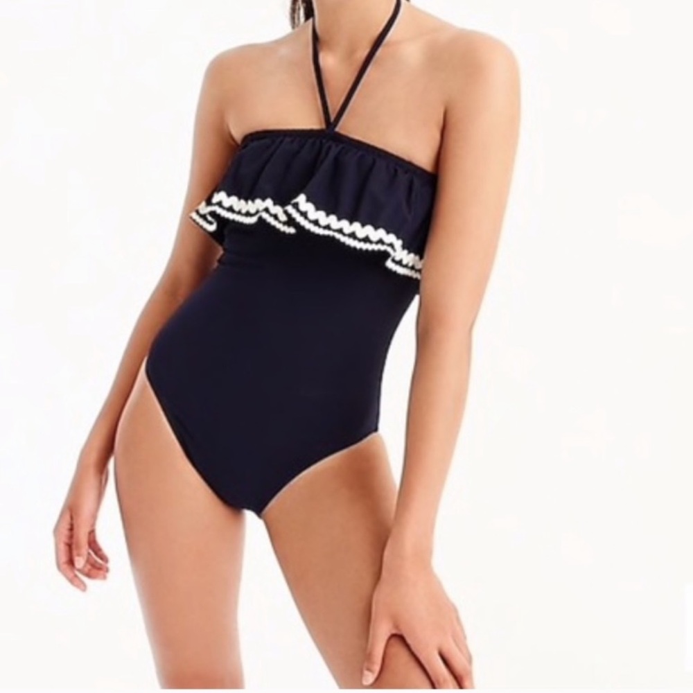 J.Crew Ruffle bandeau one-piece with rickrack